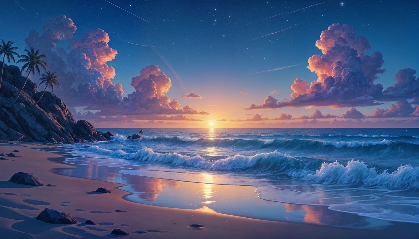 Spectacular Summer Night Seascape in Dreamlike Style
