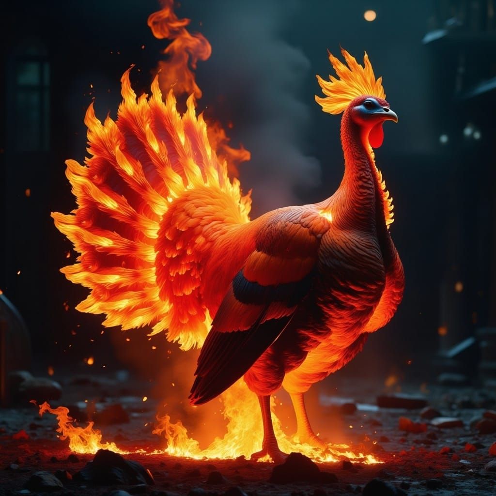 Fiery Turkey Assembled from Burning Embers