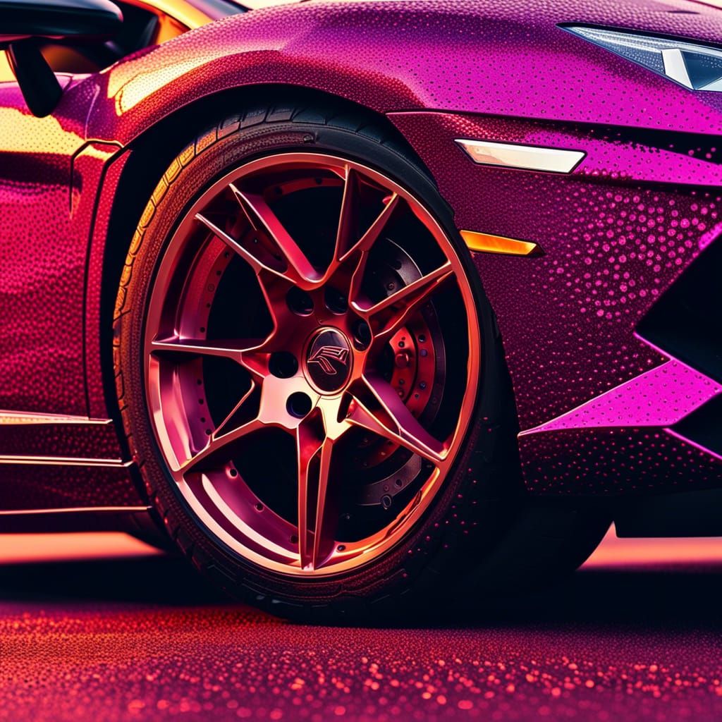 Magenta Lamborghini Aventador in Pointillism Style