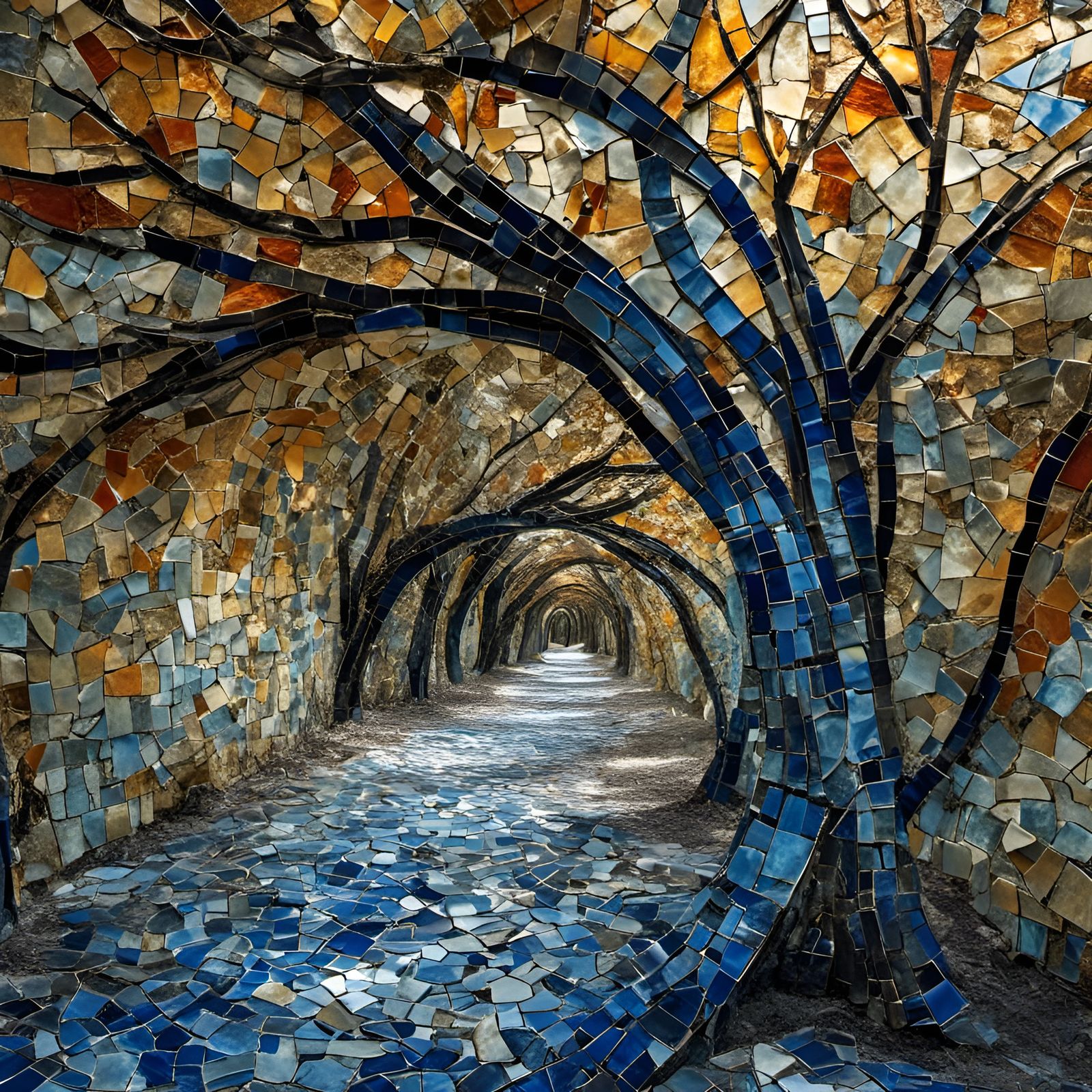 Azulejo Mosaic Tree Sculpture with Tunnel Vision