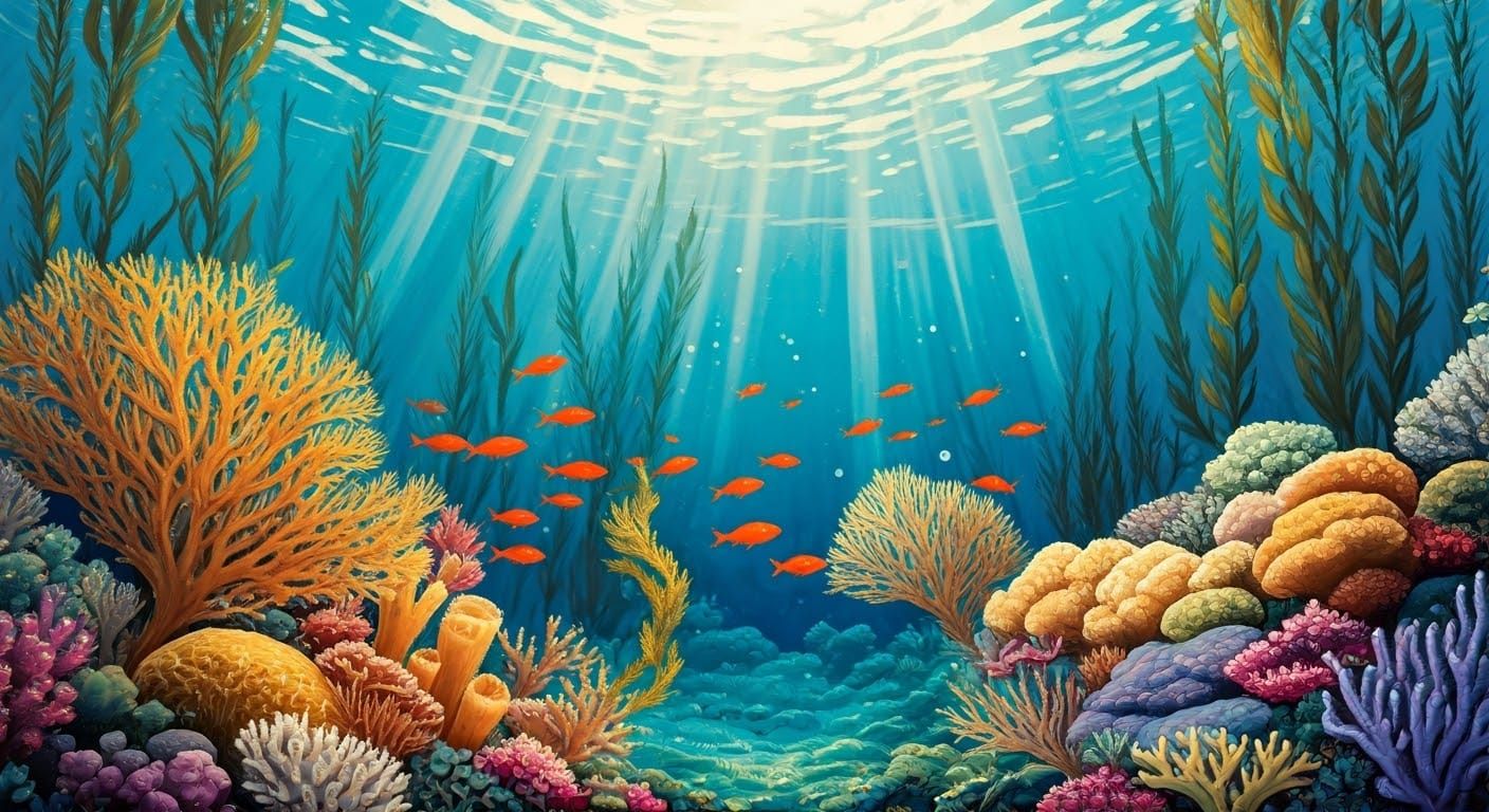 Enchanted Coral Reef: Impressionist Landscape Painting
