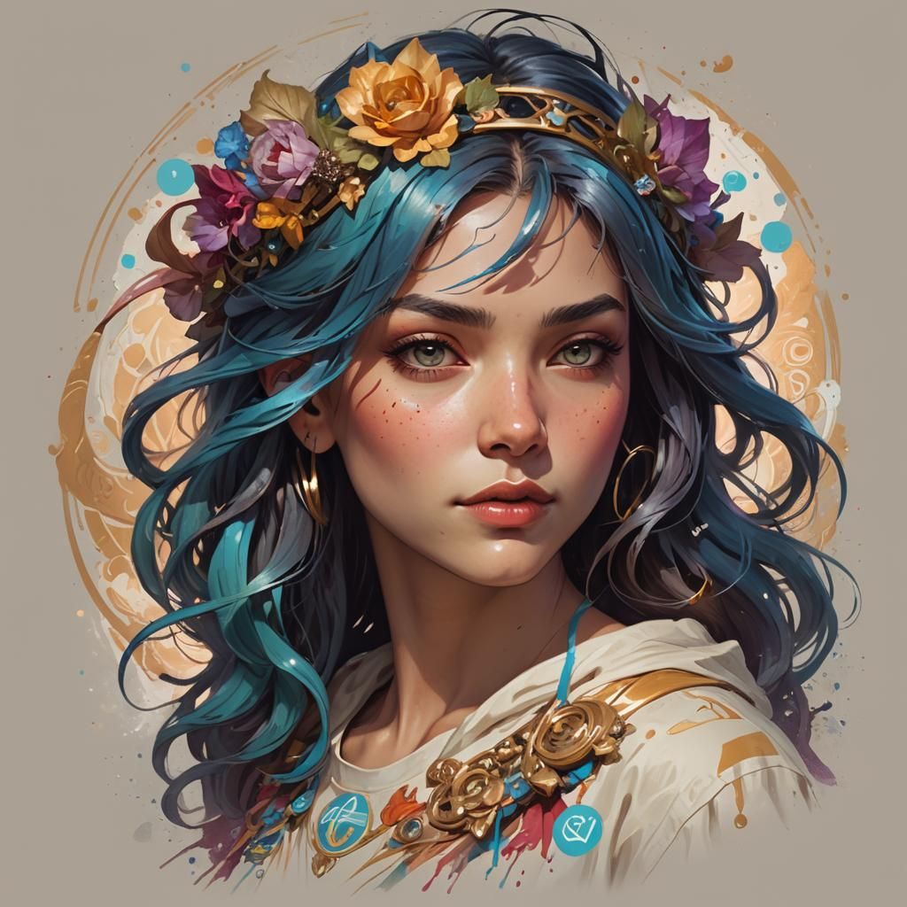 T-Shirt Logo Portrait in Hyperdetailed Digital Art Style