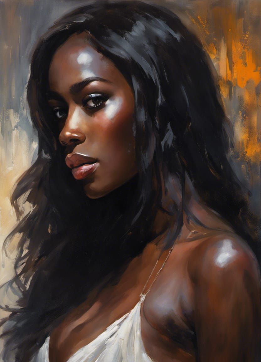 Painted Portrait of an Alluring Woman with Dramatic Lighting