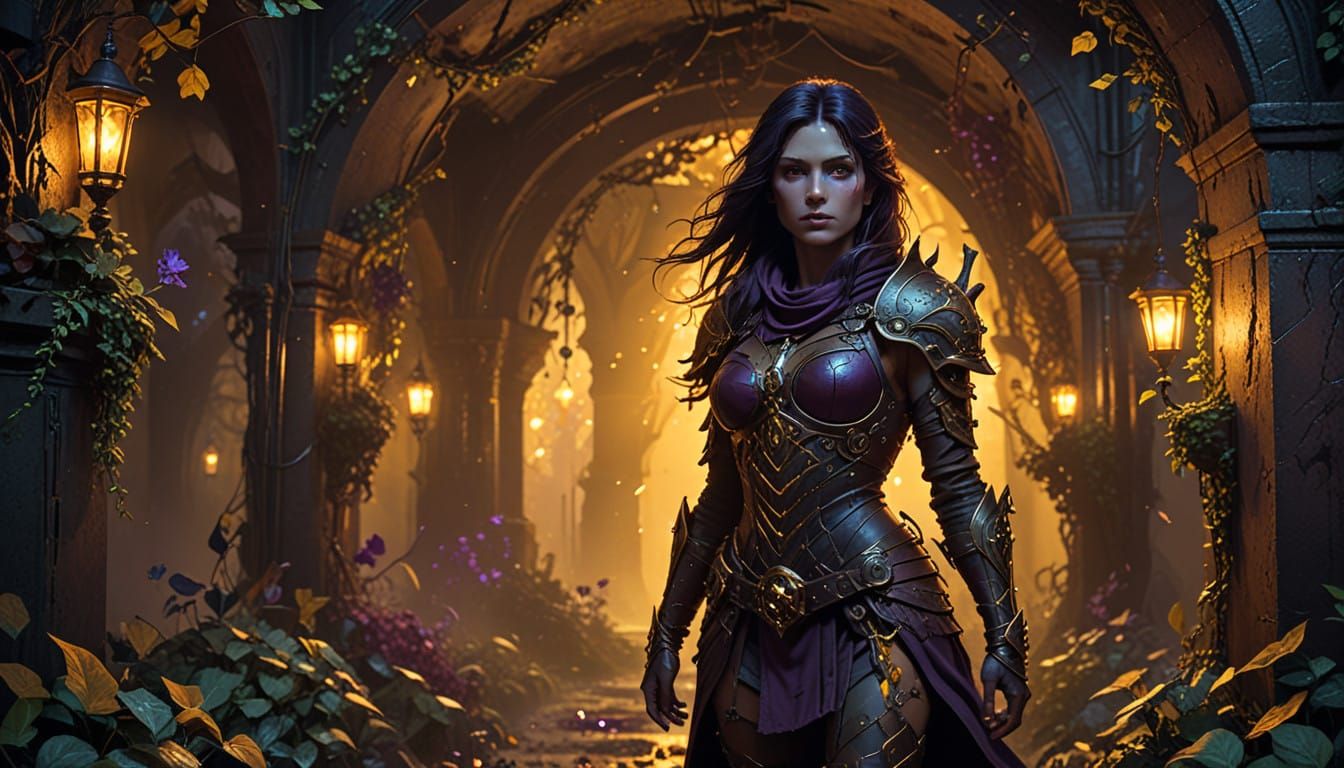 Dark Fantasy Lady Knight in Grim-Dark Underground Lair