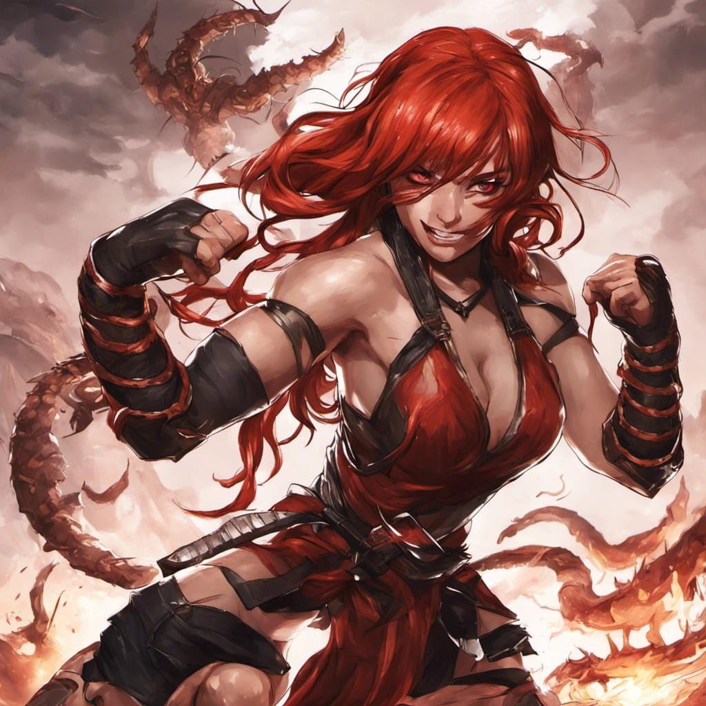 Anime Girl vs Scorpion in Manga Style