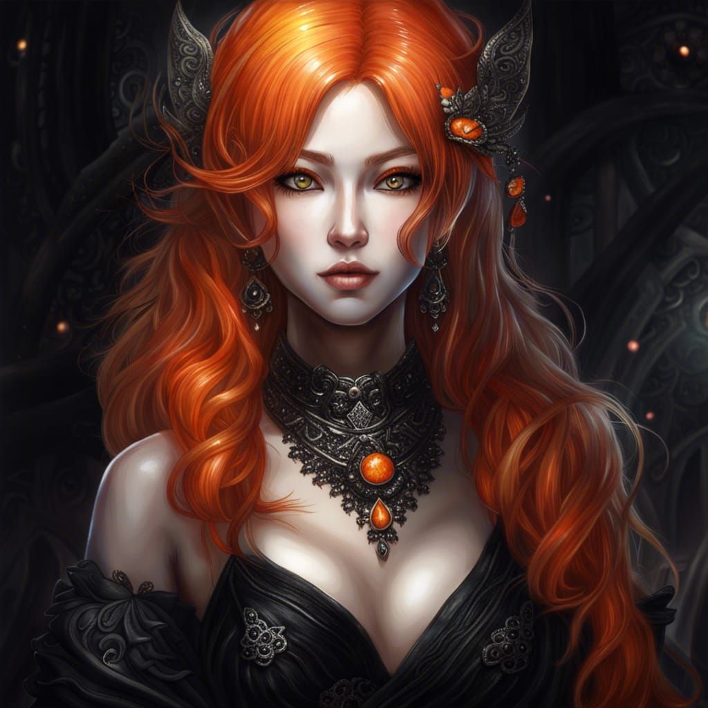 Woman with Orange Hair in Dark Fantasy Style