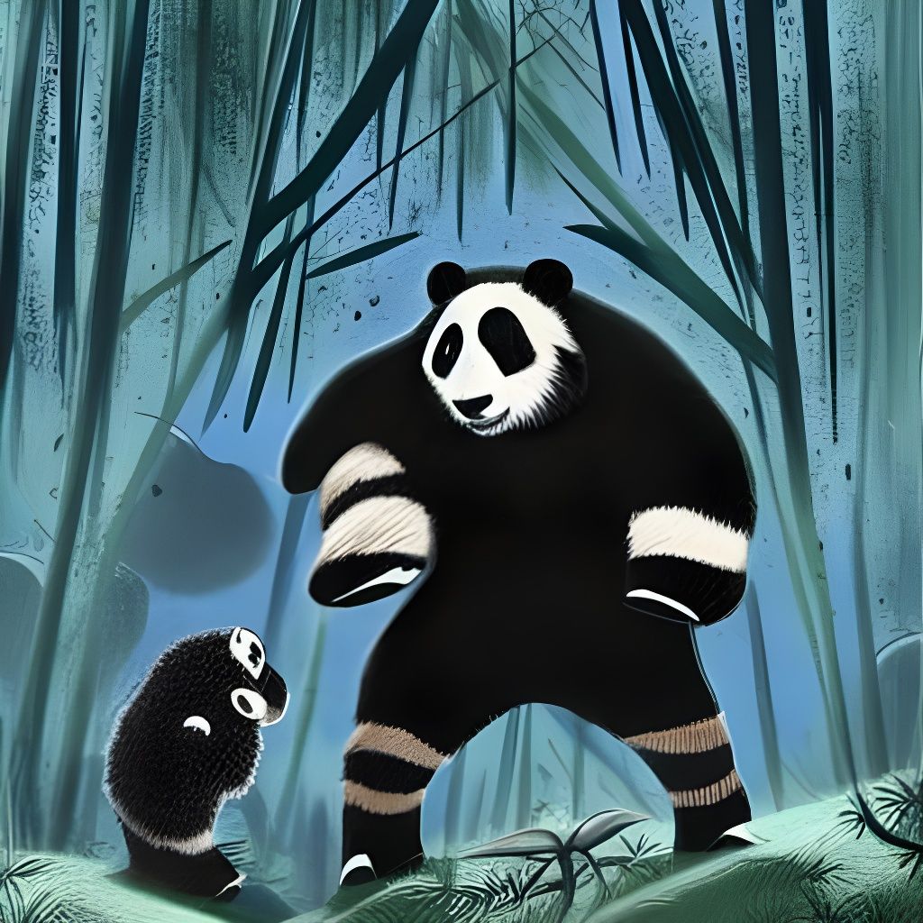 Brutal Assault: Man vs. Panda in Sci-Fi Horror Art