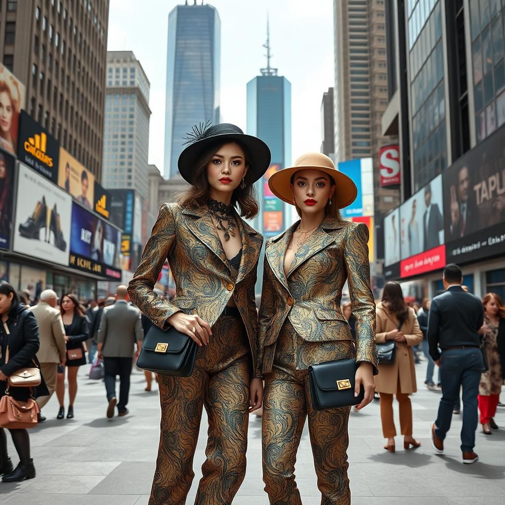 Fashion-Forward Women at Fashion Week in Concept Art Style