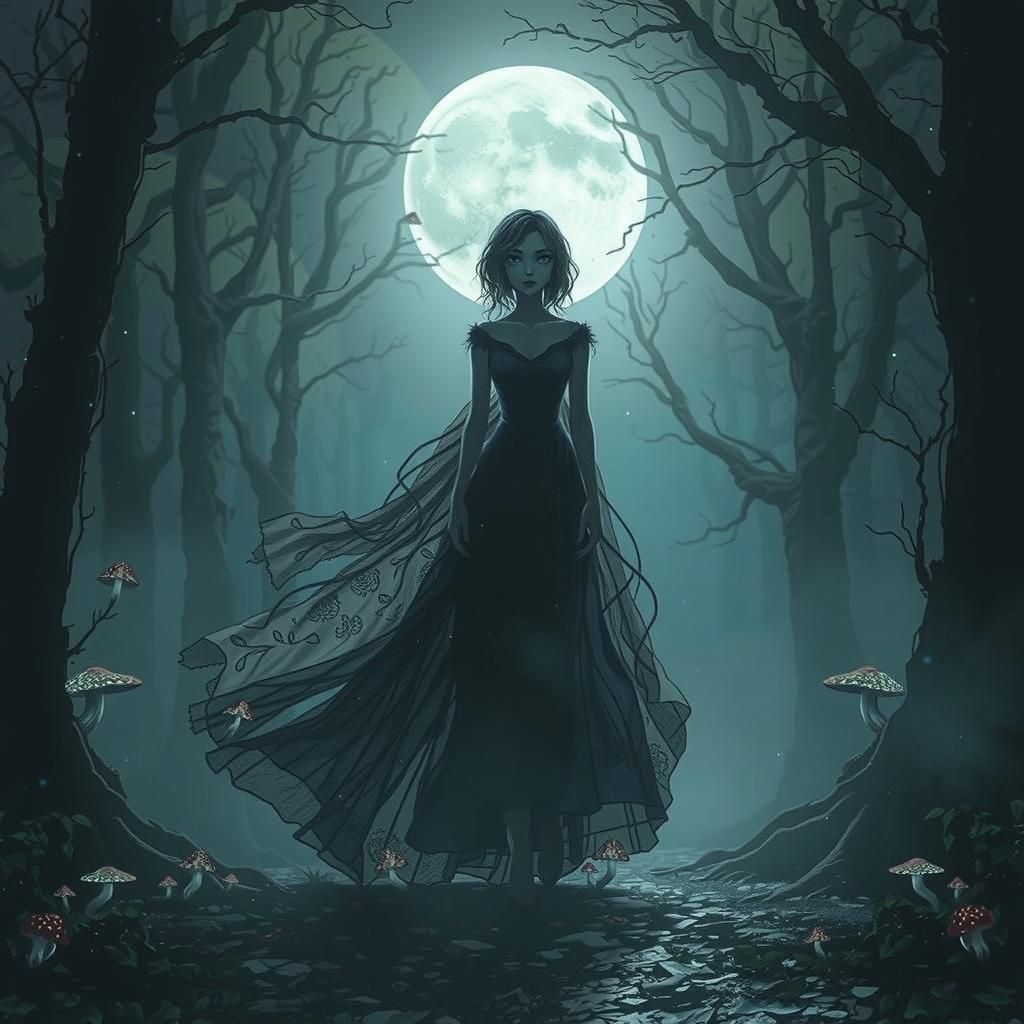 Ethereal Woman in Haunted Forest, Dark Surrealism