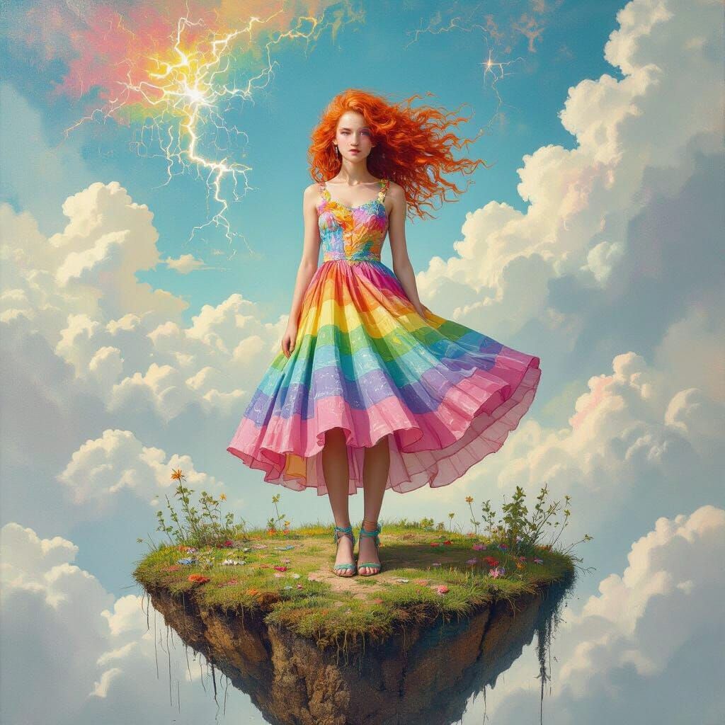 Floating Island: Expressionist Sky Meets Lush Landscapes