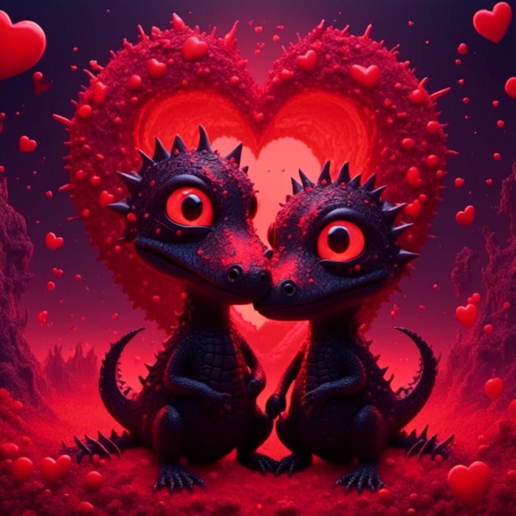 Romantic Lava Creatures in Volcanic Eruption of Hearts