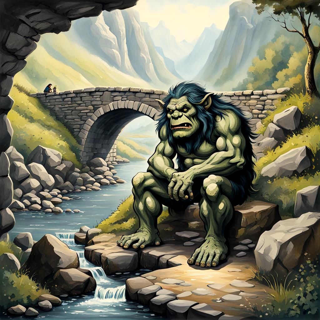 Fairytale Troll Under Stone Bridge