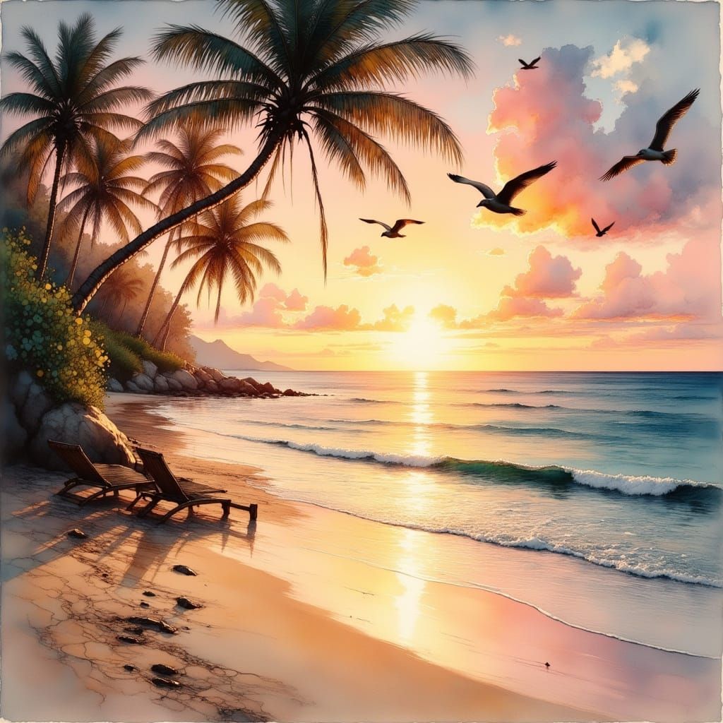 Tropical Sunset on a Serene Beach