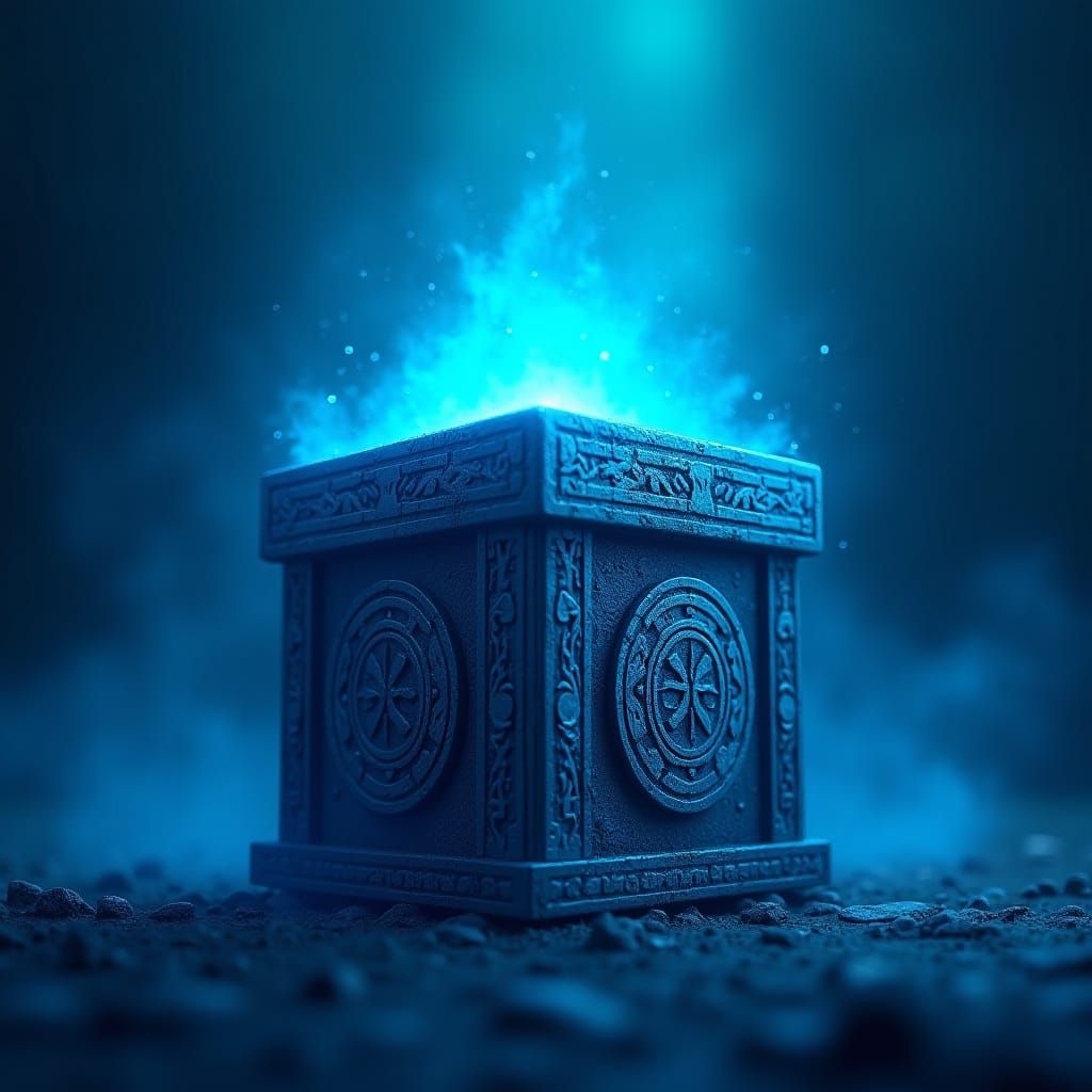 Mystical Blue Box with Ancient Runes in Fantasy Style