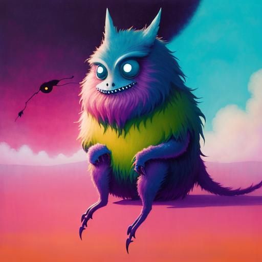 Cute Monster in Surreal Folk Art Style