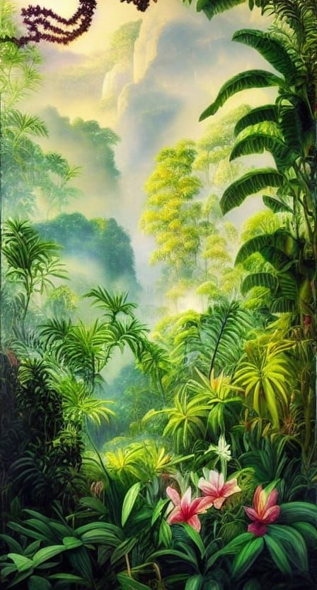 Lush Jungle Painting in Detailed Matte Style