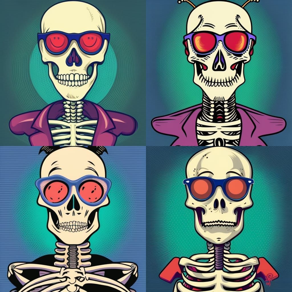 Hipster Skeleton Portrait in 90s Anime Style