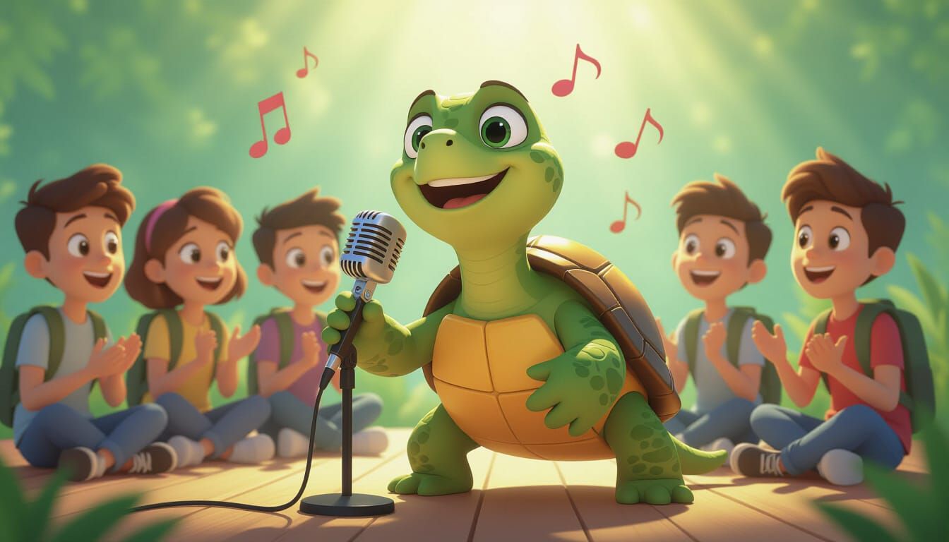 Singing Turtle and Friends in Pixar Disney Style