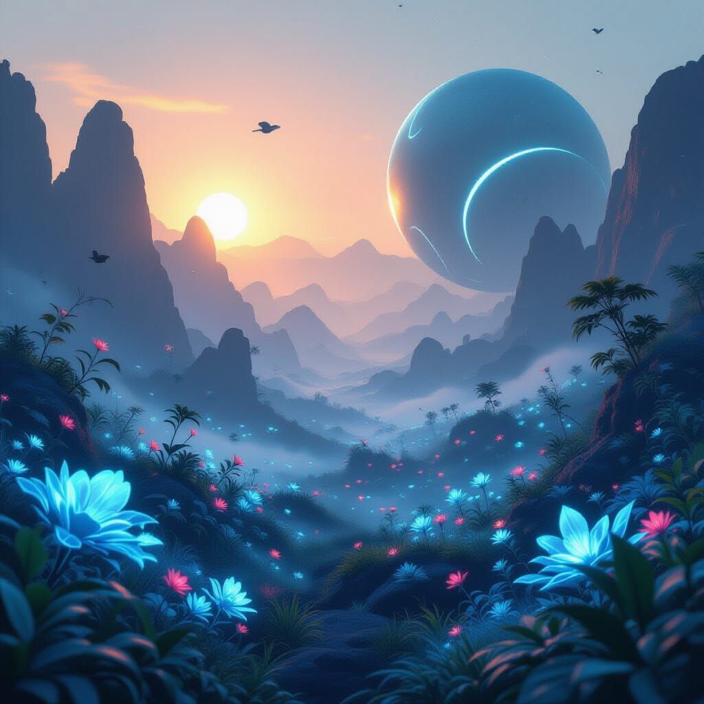 Bioluminescent Alien World: Abstract Generative Art