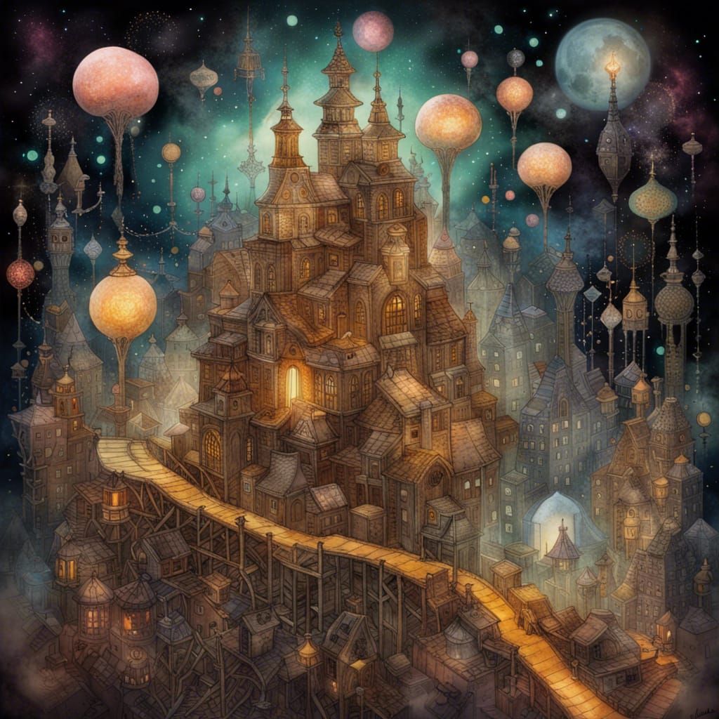 Surreal Ethereal Landscape with Glass Buildings