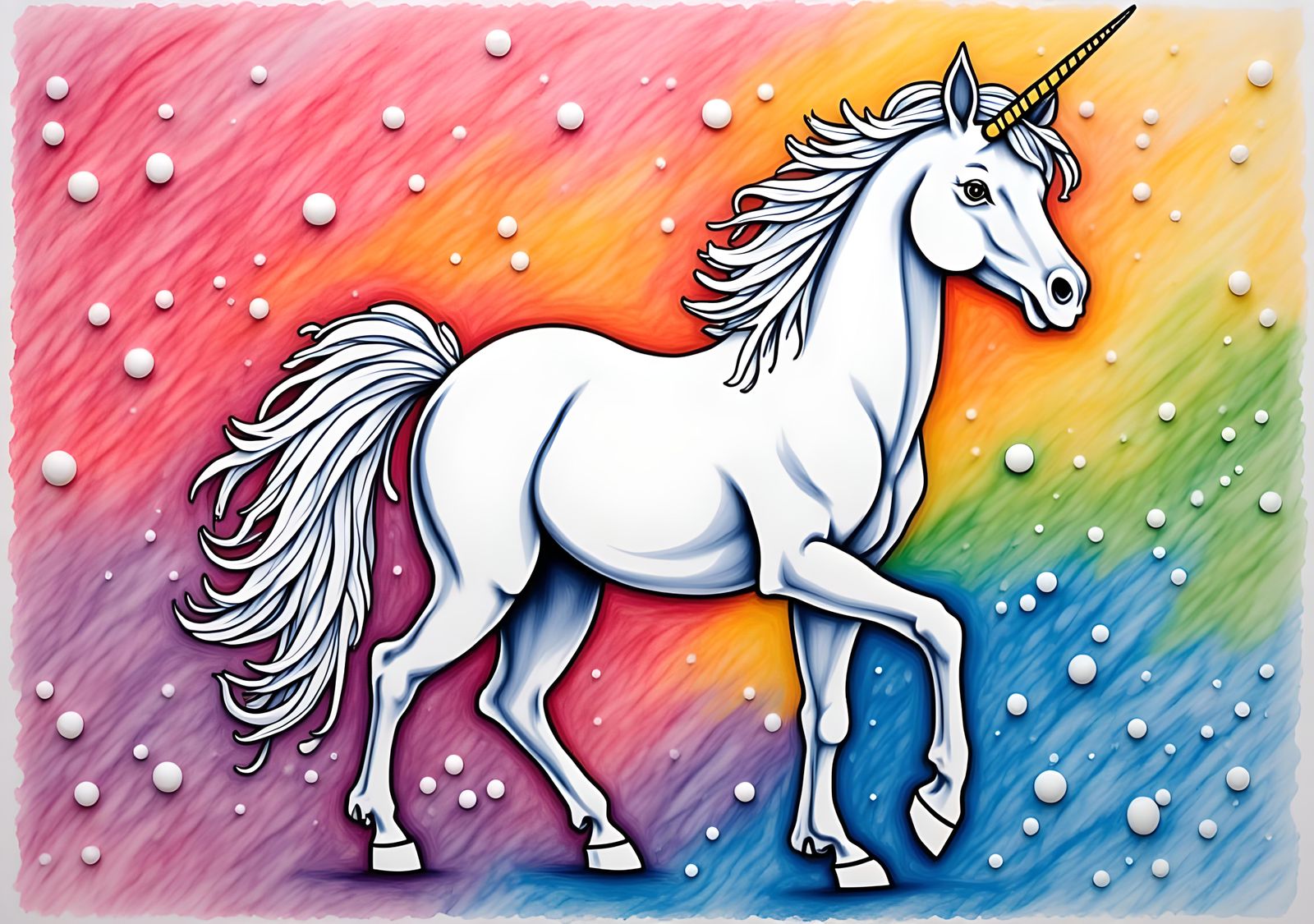 Vibrant Crayon Painting of a Unicorn