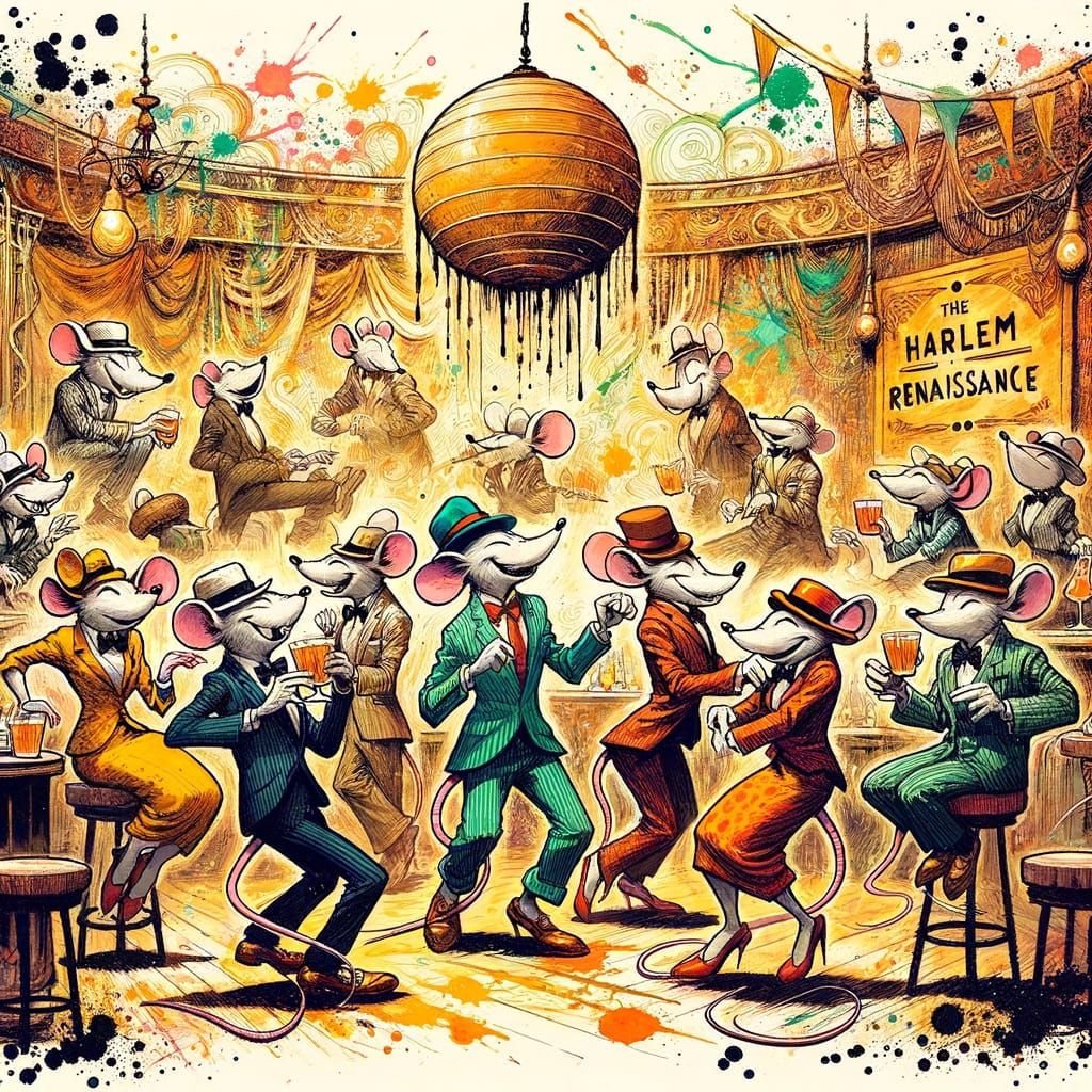 Harlem Renaissance Mice Dancing in Jazzy Speakeasy
