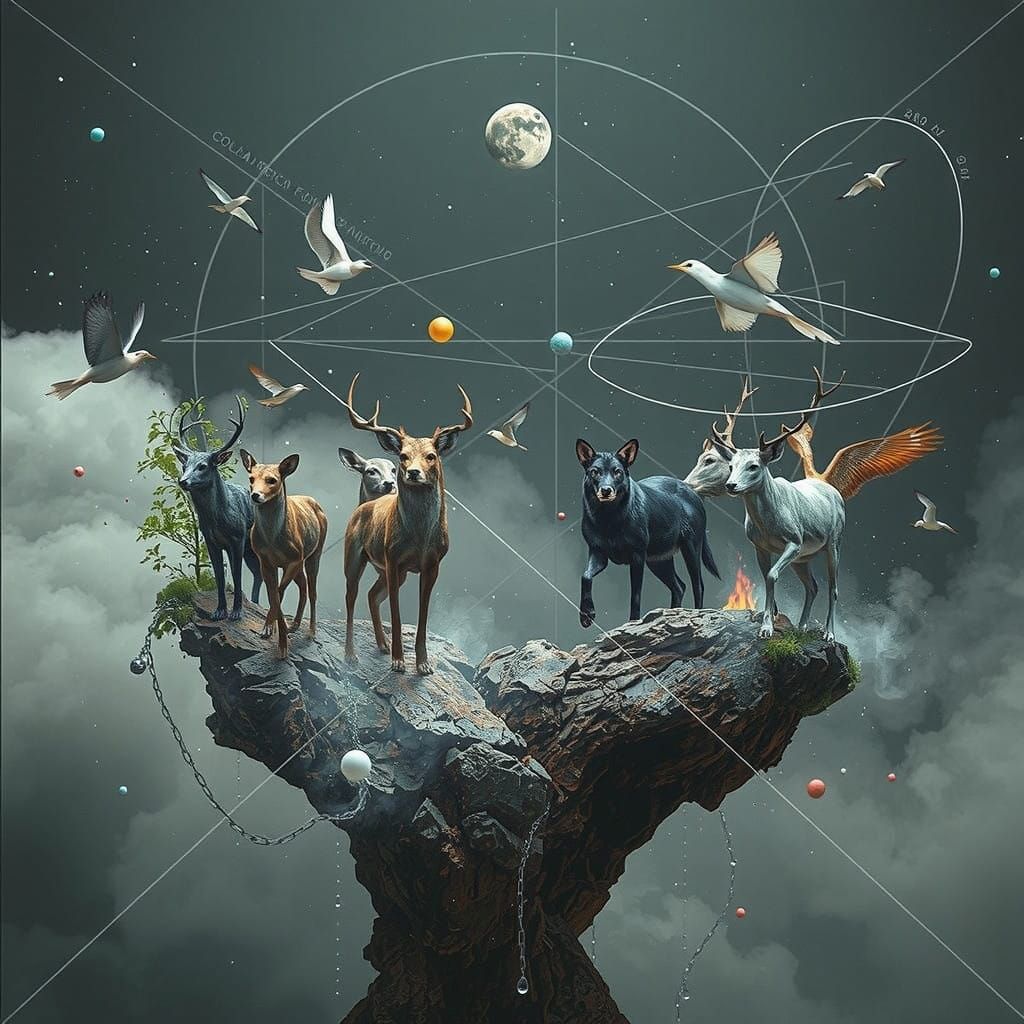 Surrealist Harmony of Contrasting Elements in Dreamlike Scen...