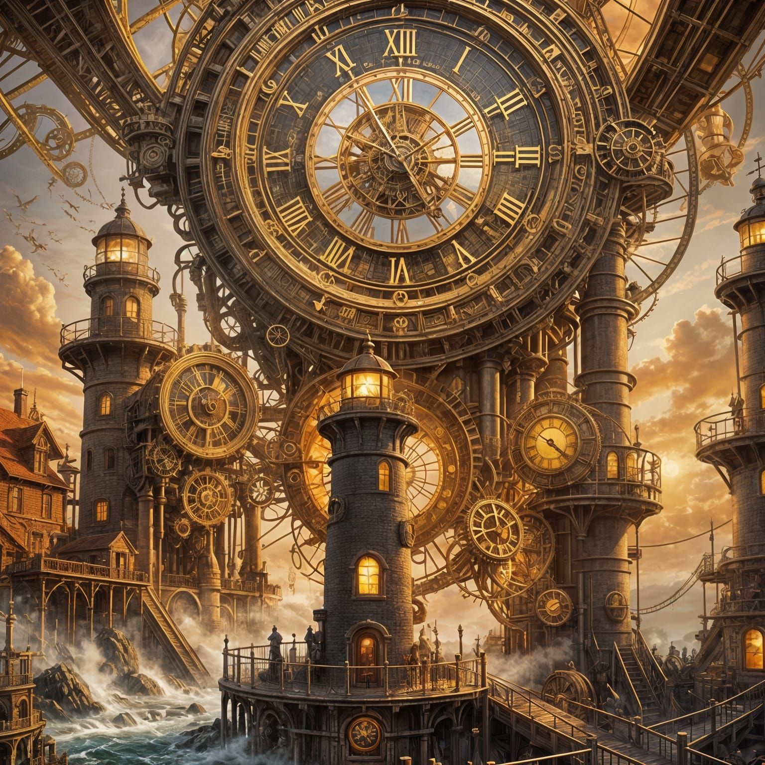 Steampunk Lighthouse with Clock Tower