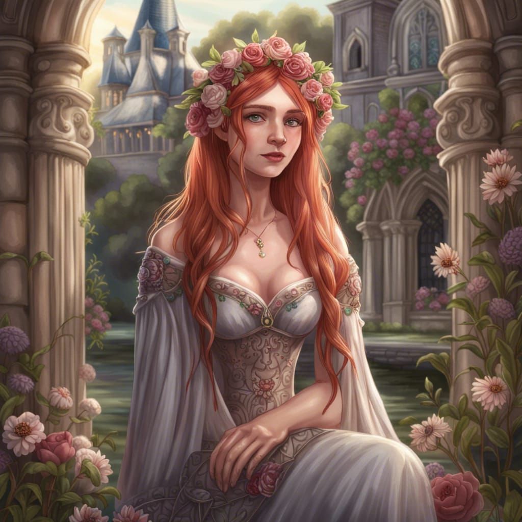High Gothic Cottagecore Elf Princess in Flower Meadow