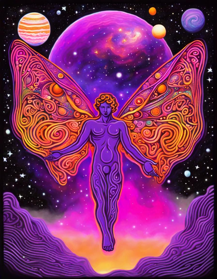 Neon Space Angel Dance in Vaporwave Style