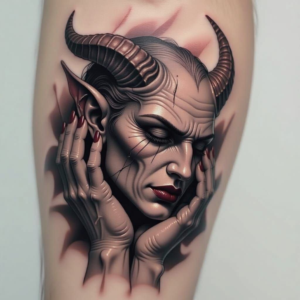 Devil Tattoo Whispering Secrets Into Ear