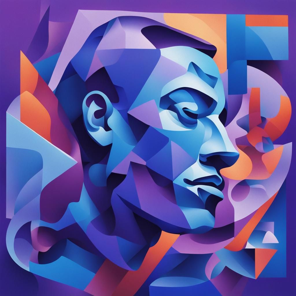 Geometric Portrait in Neo-Cubist, Maximalist Style