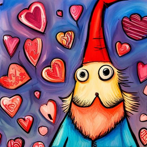 Robot Gnome Valentine in Mixed Media Collage