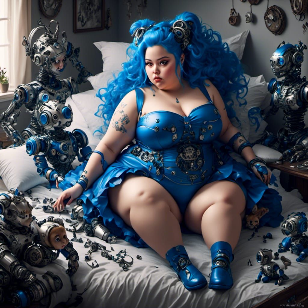 Curvy Woman in Latex Dress with Glowing Runes