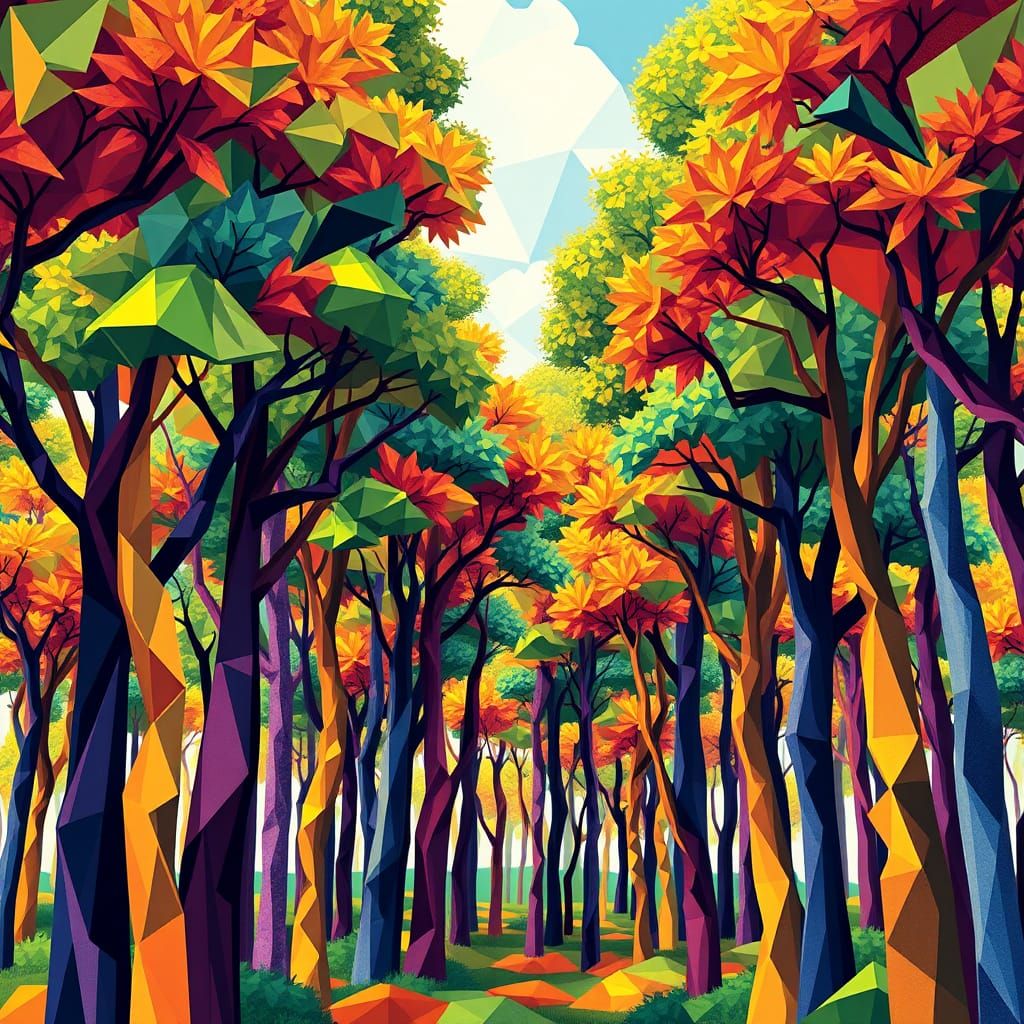 Geometric Forest in Cubist Style