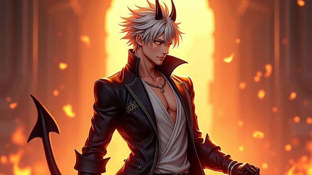 Demon with Platinum Hair in Genshin Impact Style