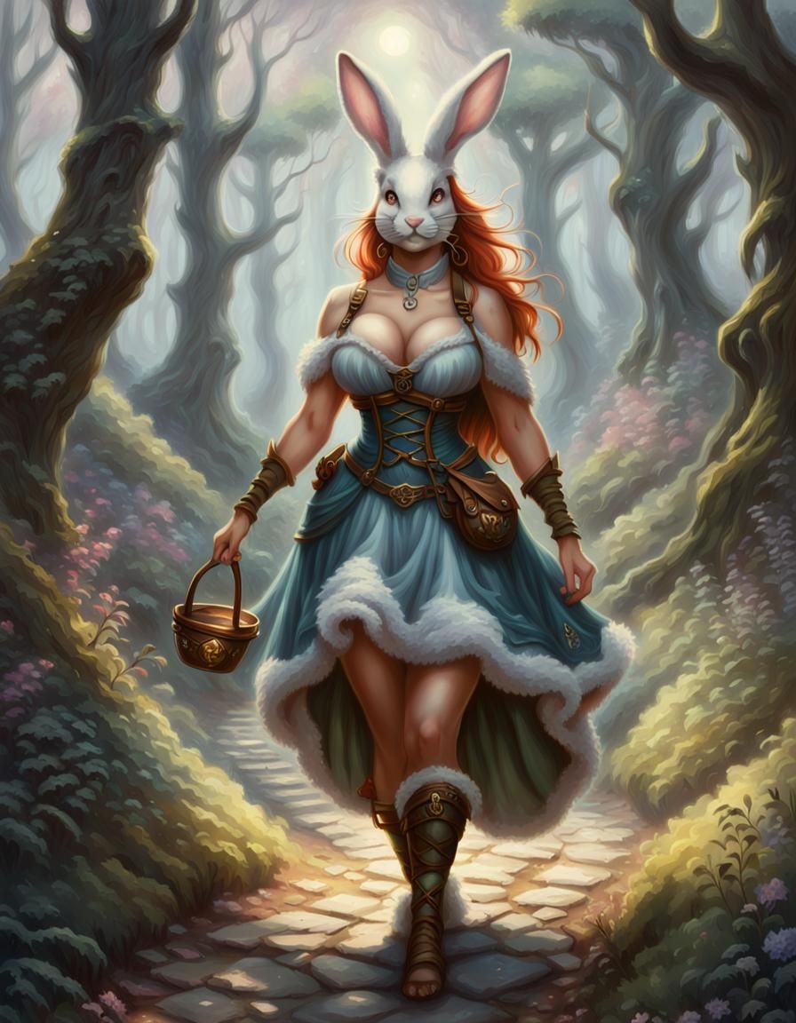 Fantasy Bunny Woman in Dungeons and Dragons Style
