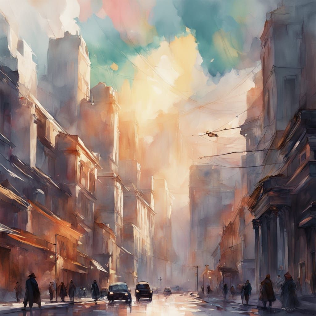 Slick and shiny city street after the rain