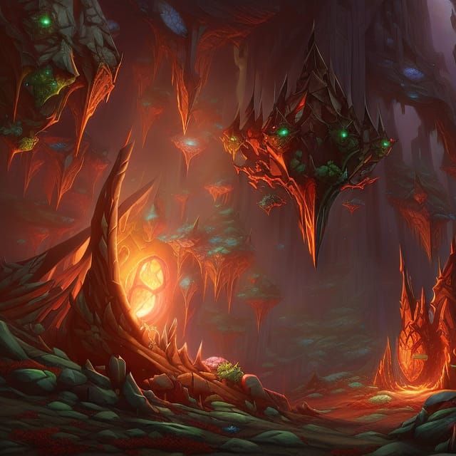 Cosmic Crystals in Abandoned Forest: Digital Illustration