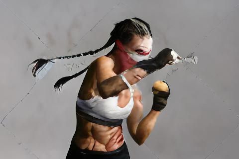 Female Warrior Punching: Detailed Painting