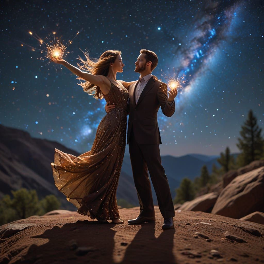 Stardust Figures Dancing in a Chocolate Galaxy