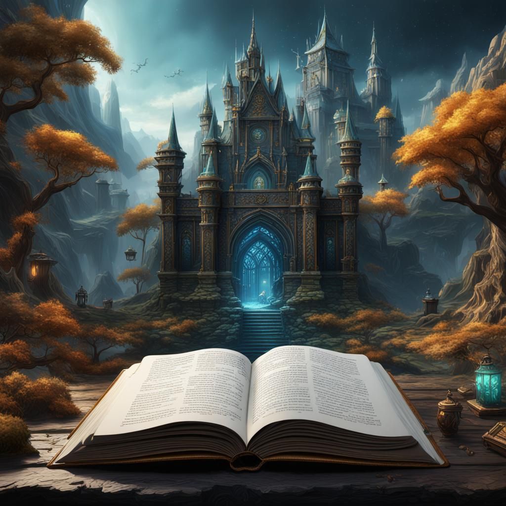 Fantastical Book in Detailed Matte Painting Style