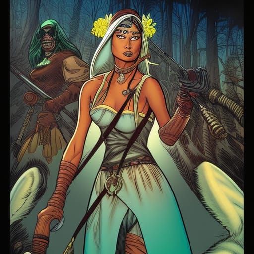 Pocahontas with Gas Mask in Comic Book Art