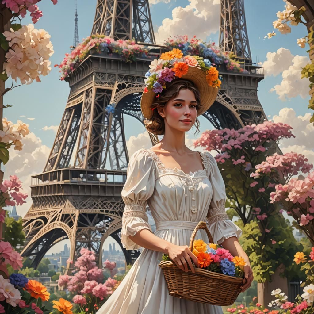 Eiffel Tower with Flowers, Hyperdetailed Concept Art