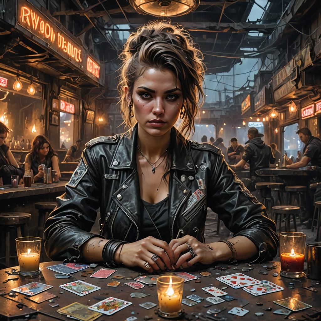 Post-Apocalyptic Card Game in Acrylic Painting Style