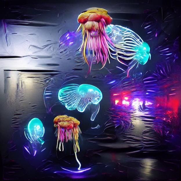 Hyperrealistic Jellyfish Swimming in Neon Void