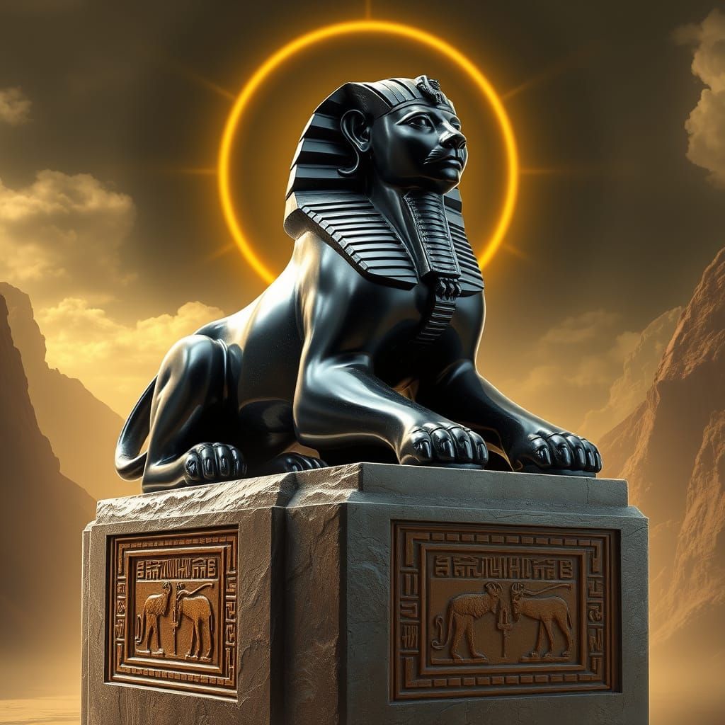 Majestic Black Quartz Sphinx Radiates Otherworldly Aura