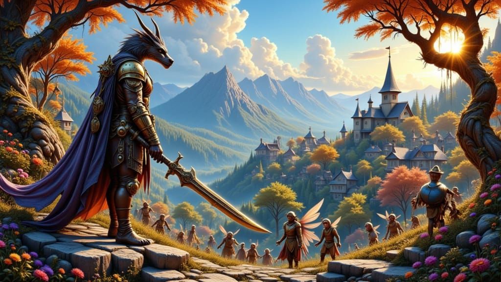Dragon Slayer Defends Fairy Realm in Epic Fantasy Landscape