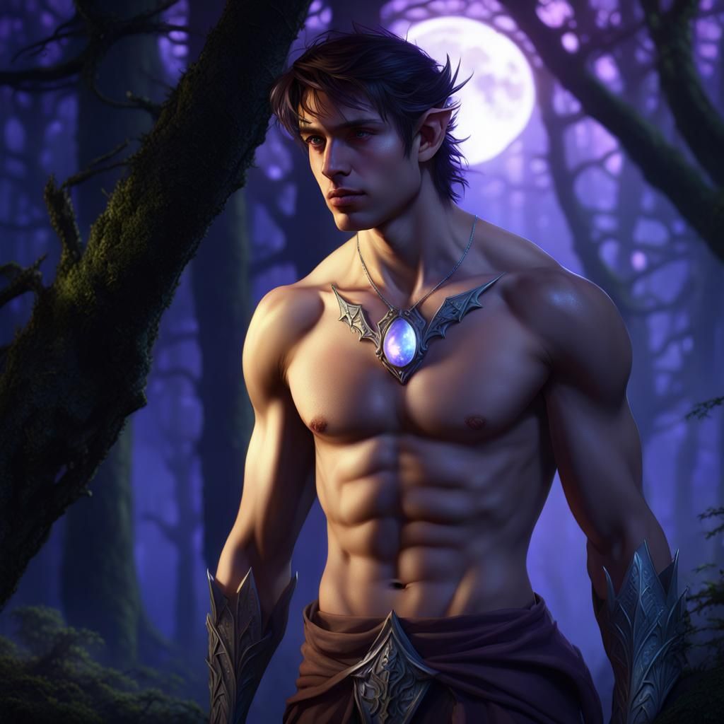 Moonlit Elf in Forest: Dark Fantasy Art