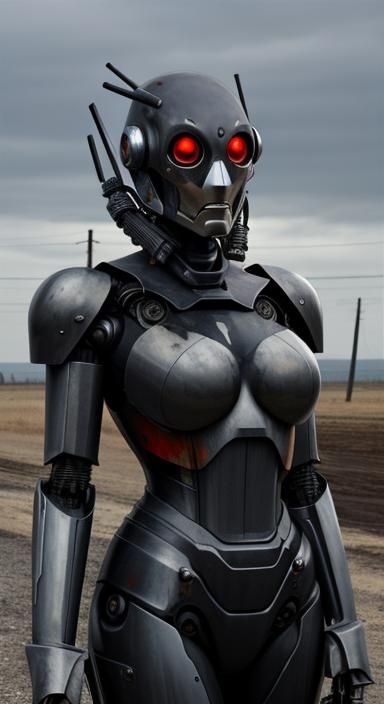 Edgy Iron Robot Lady Covered in Motor Oil
